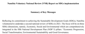 Namibia's Voluntary National Review (VNR) 2021, on progress against the UN SDGs